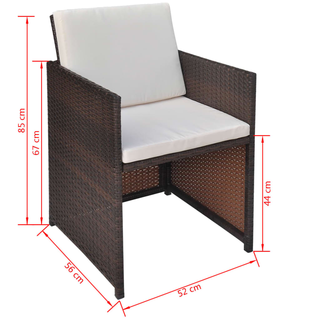 vidaXL Vrtne stolice 2 kom s jastucima poliratan smeđe