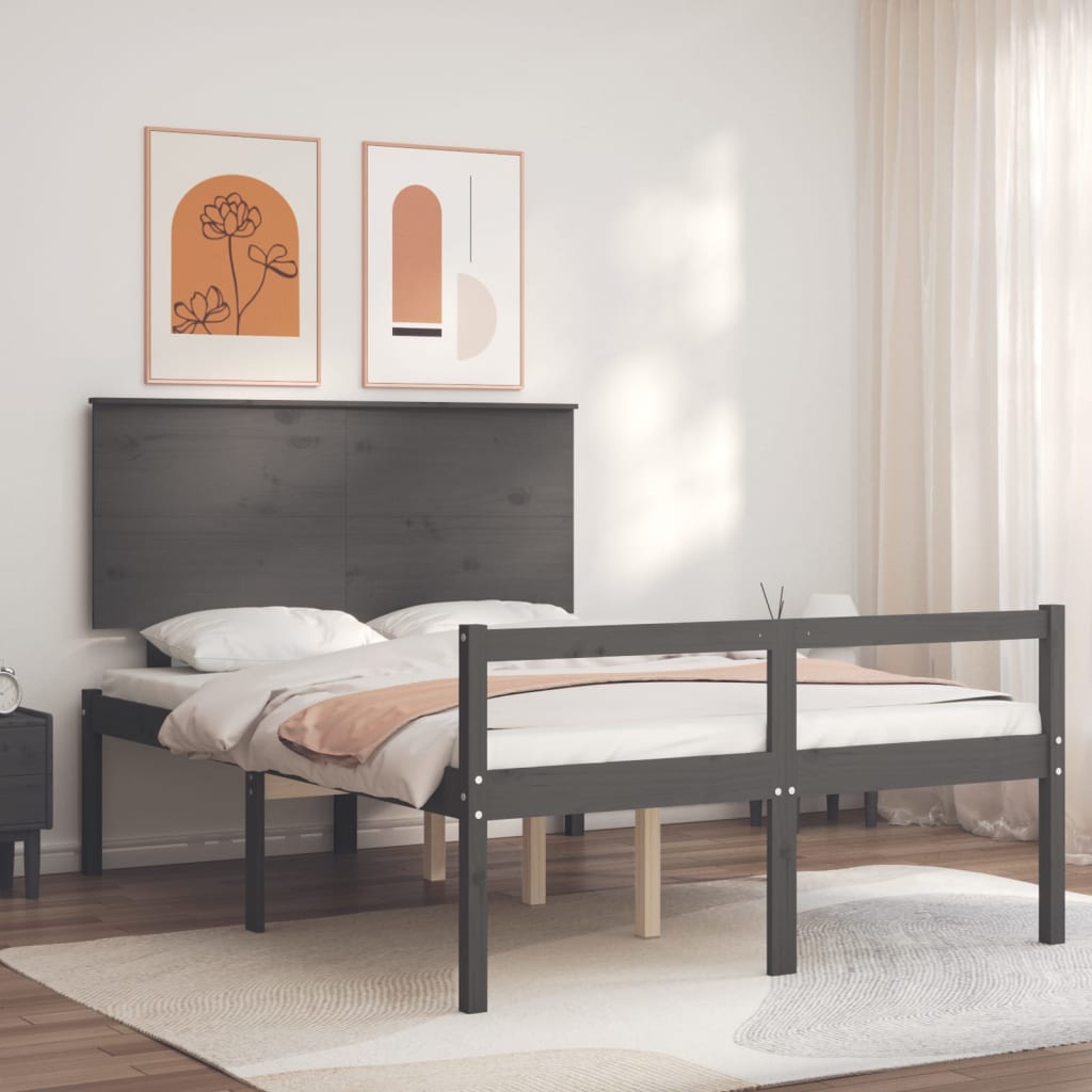 vidaXL Krevet za starije s uzglavljem sivi 120x200 cm masivnog drva