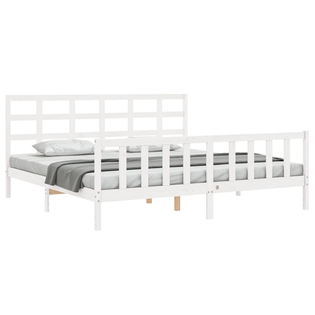 vidaXL Okvir kreveta s uzglavljem bijeli 180 x 200 cm od masivnog drva