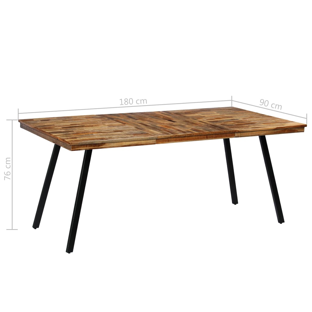 vidaXL Blagovaonski stol od reciklirane tikovine i čelika 180 x 90 x 76 cm
