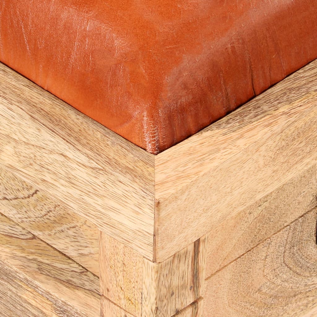 vidaXL Klupa za pohranu od prave kože i masivnog drva manga 80 x 44 x 44 cm