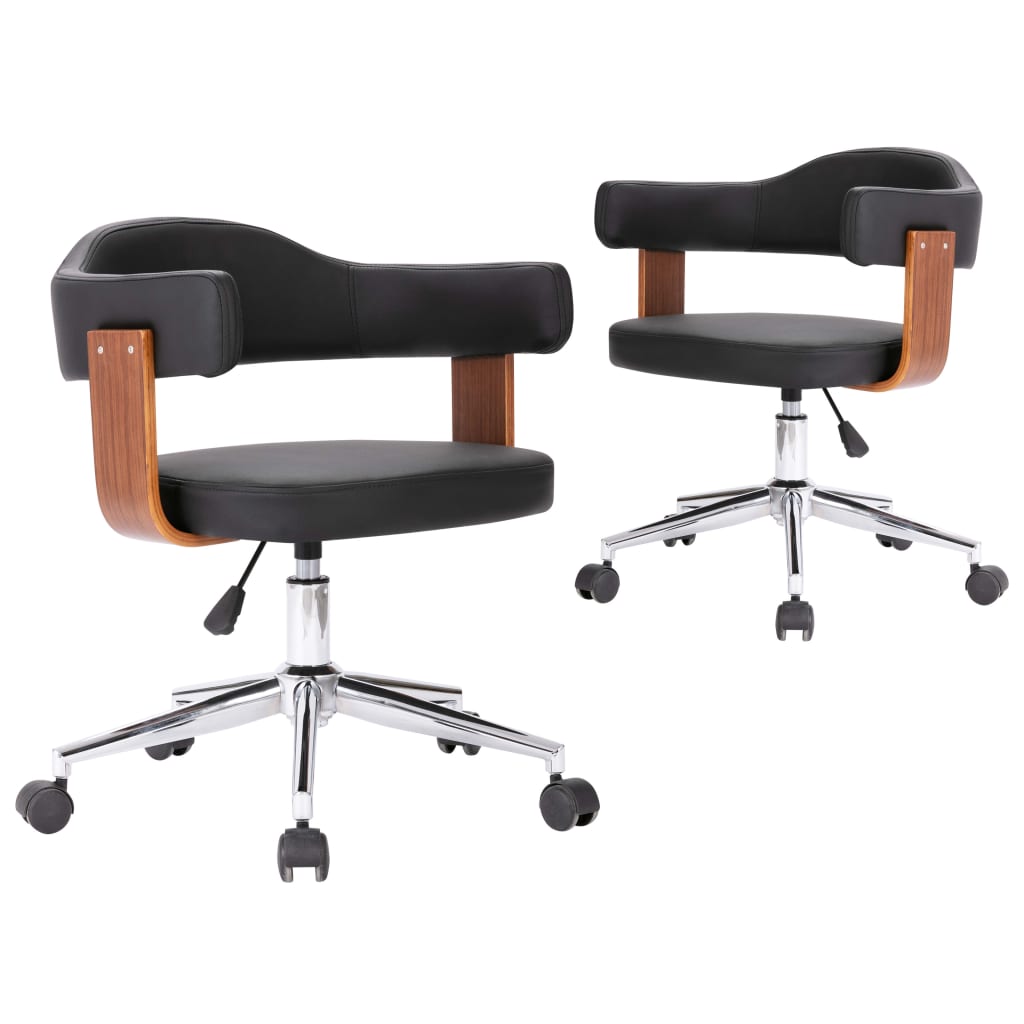 vidaXL Okretne blagovaonske stolice 2 kom od drva i umjetne kože crne