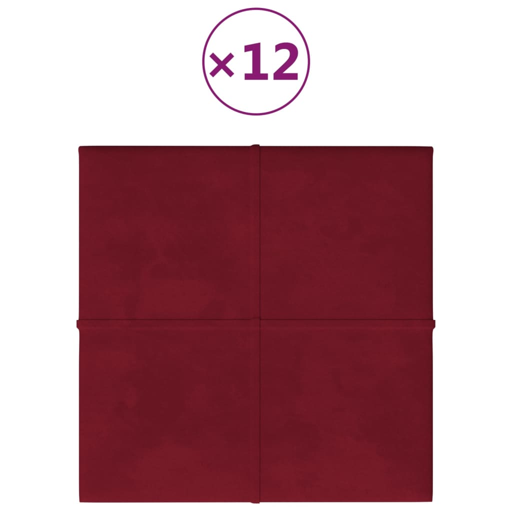 vidaXL Zidne ploče 12 kom boja vina 30 x 30 cm baršunaste 1,08 m²