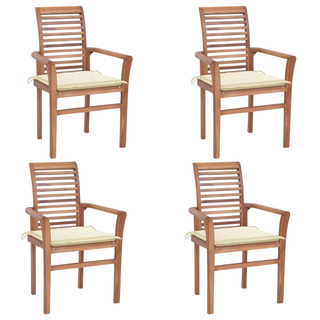 vidaXL Blagovaonske stolice s krem jastucima 4 kom od masivne tikovine