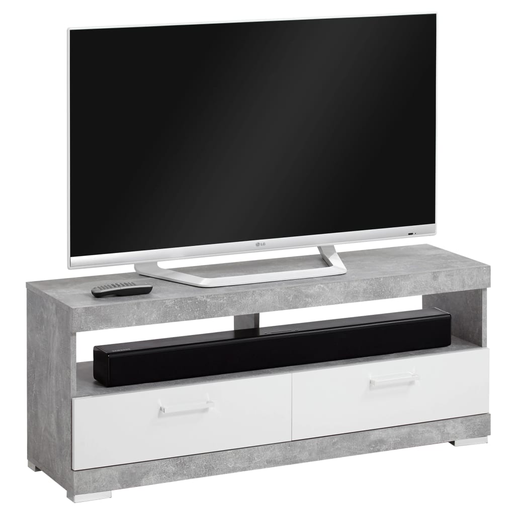 FMD stalak za TV/Hi-Fi siva boja betona i sjajna bijela