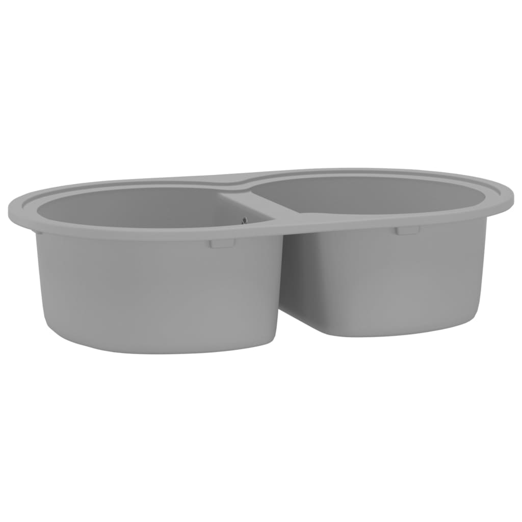 vidaXL Kuhinjski sudoper s dvije kadice ovalni sivi granitni