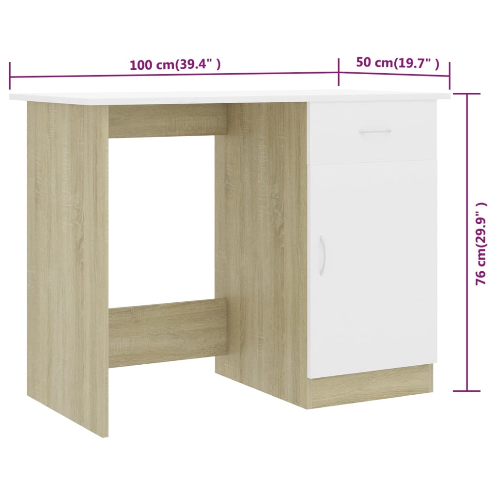 vidaXL Radni stol bijeli i boja hrasta 100 x 50 x 76 cm od iverice