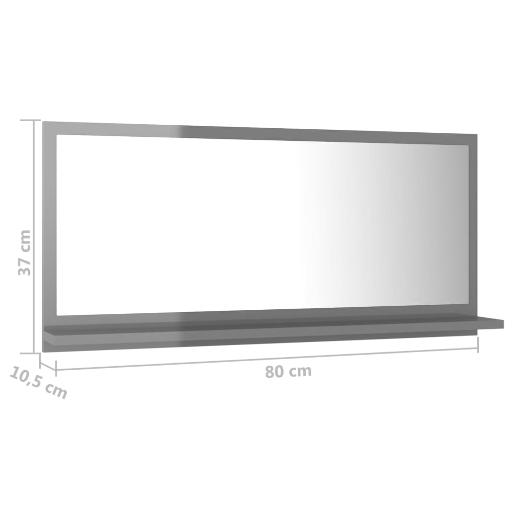 vidaXL Kupaonsko ogledalo sjajno sivo 80x10,5x37 cm konstruirano drvo