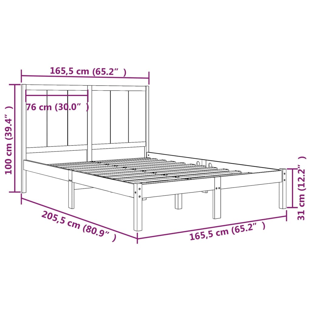 vidaXL Okvir za krevet od masivne borovine 160 x 200 cm