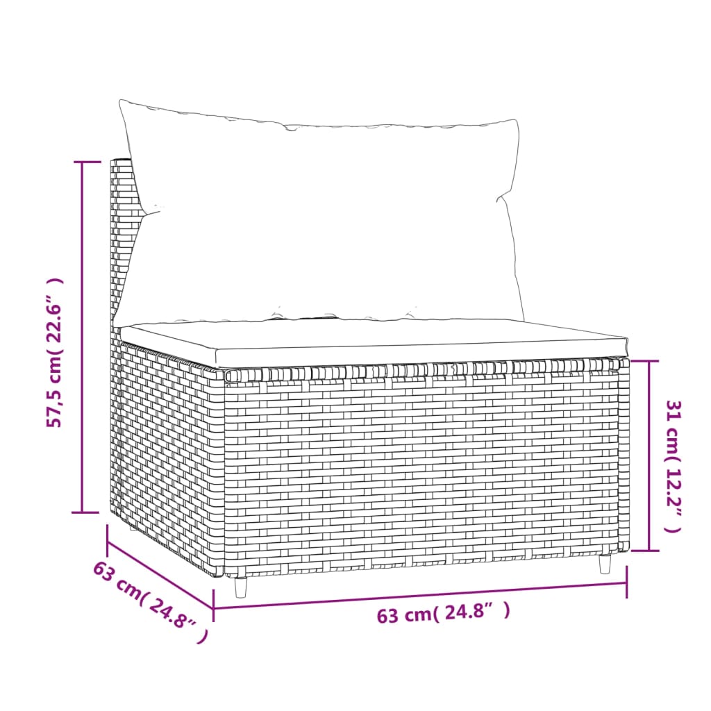 vidaXL Srednja vrtna sofa od poliratana s jastucima smeđa