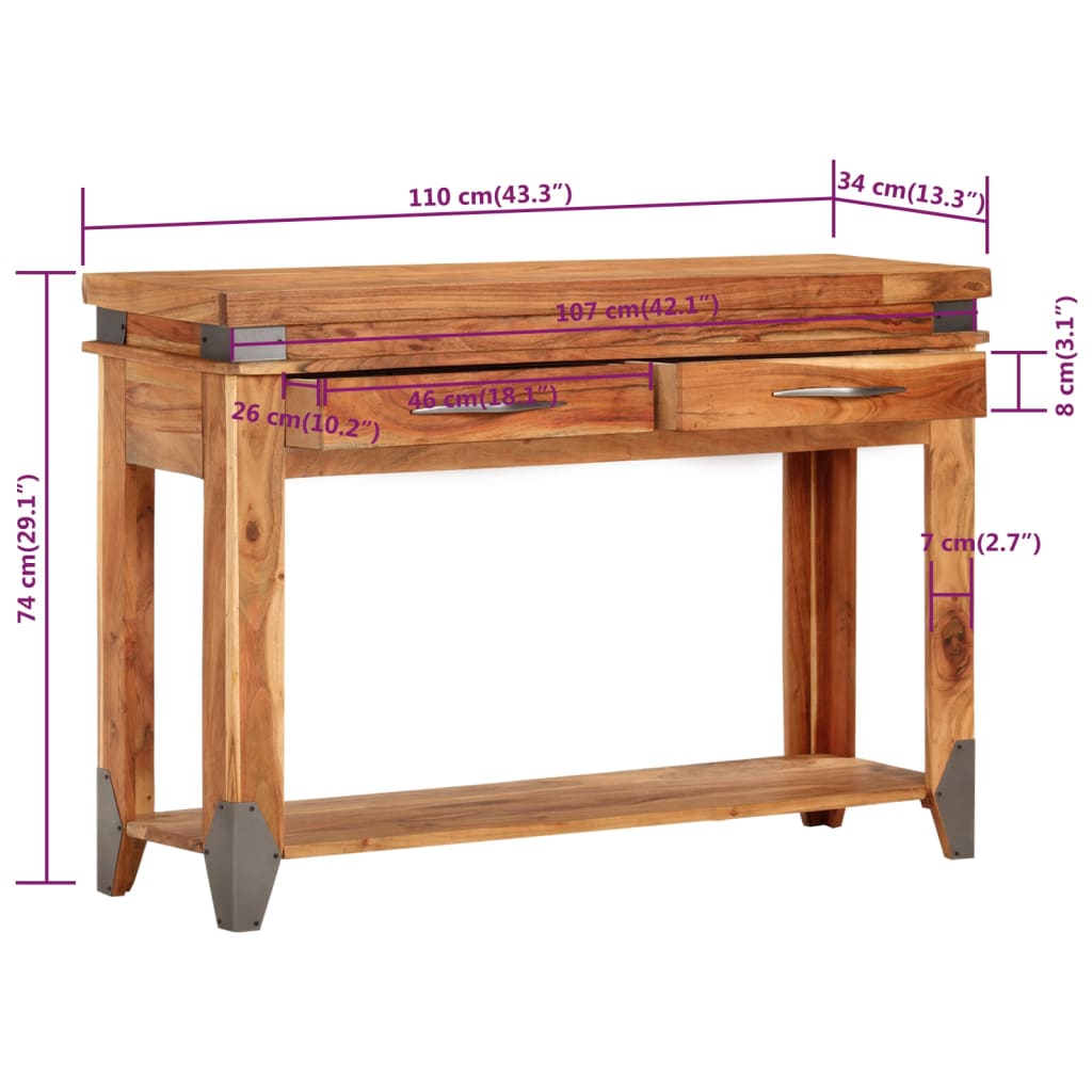 vidaXL Konzolni stol 110 x 34 x 74 cm od masivnog drva bagrema