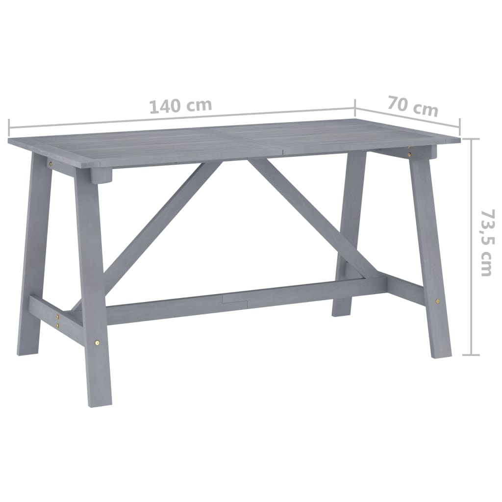 vidaXL Vrtni blagovaonski stol sivi 140 x 70 x 73,5 cm od drva bagrema