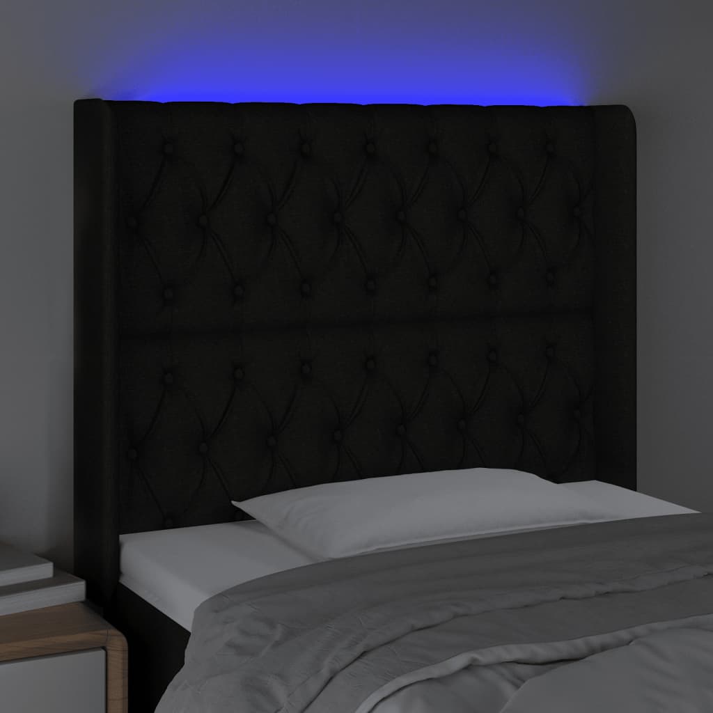 vidaXL LED uzglavlje crno 103 x 16 x 118/128 cm od tkanine