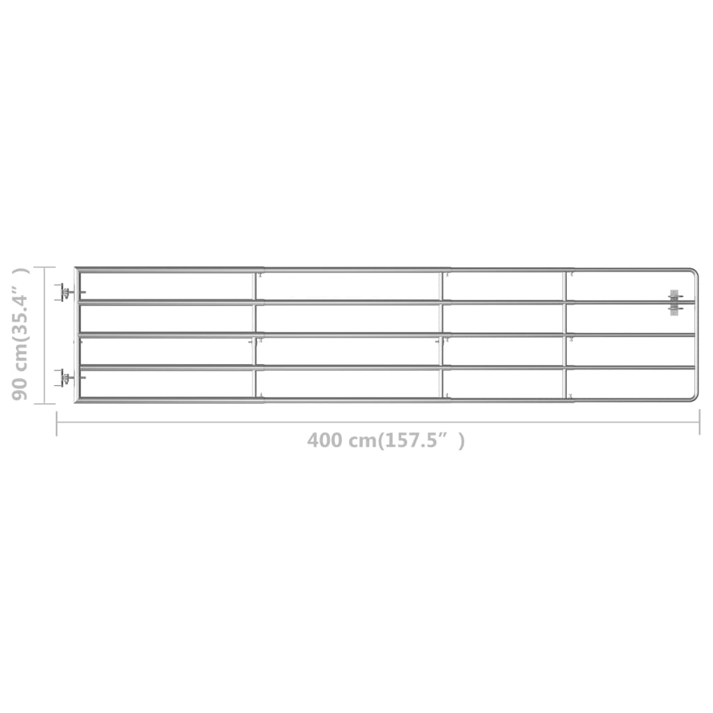 vidaXL Vrata za polje s 5 šipki čelična (150 - 400) x 90 cm srebrna