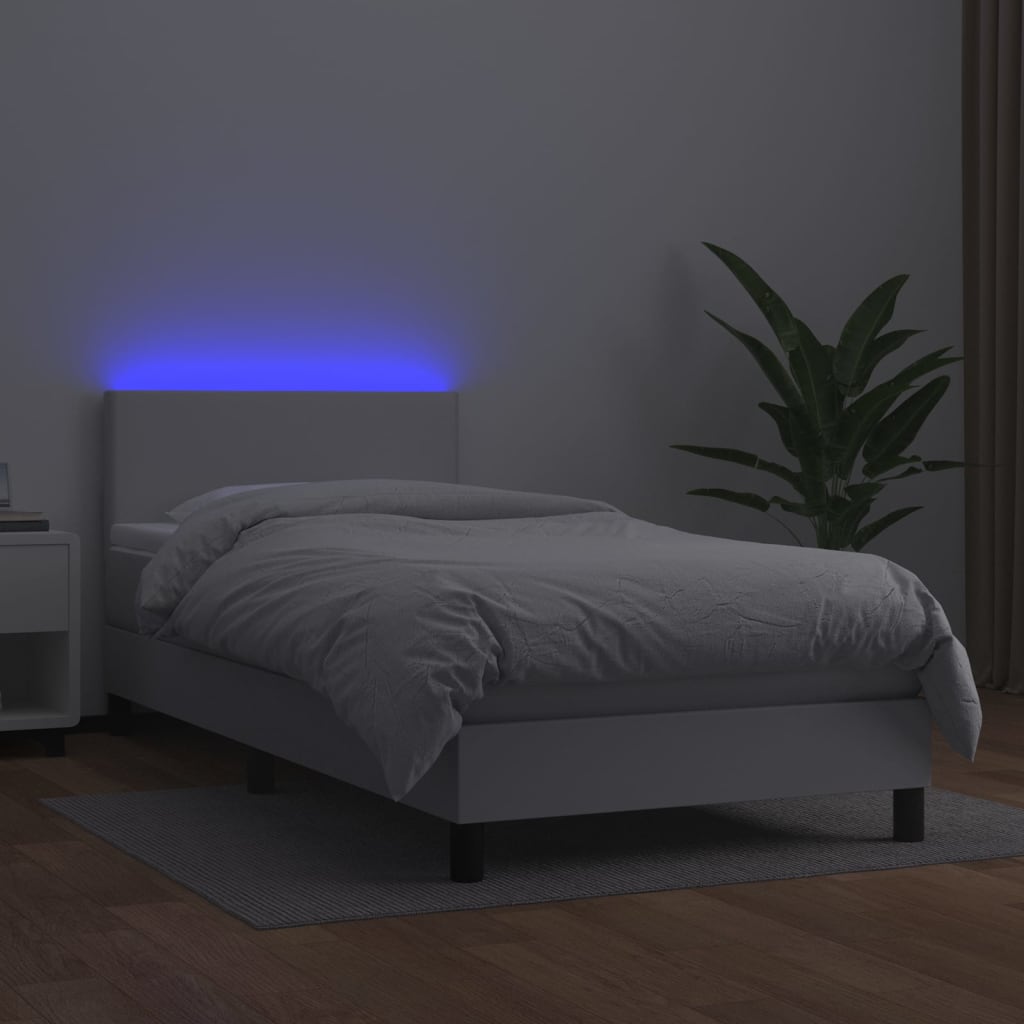 vidaXL Krevet box spring s madracem LED bijeli 100x200 cm umjetna koža