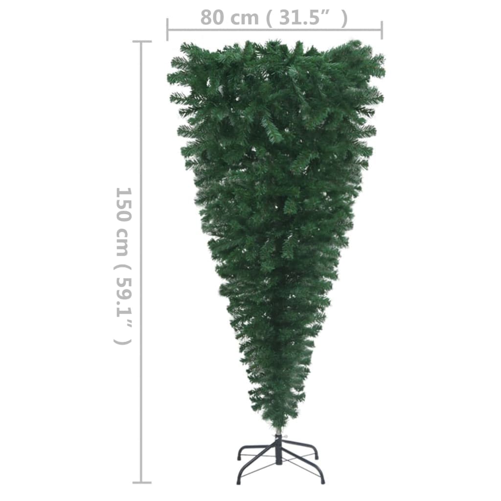 vidaXL Naopako umjetno osvijetljeno božićno drvce zeleno 150 cm