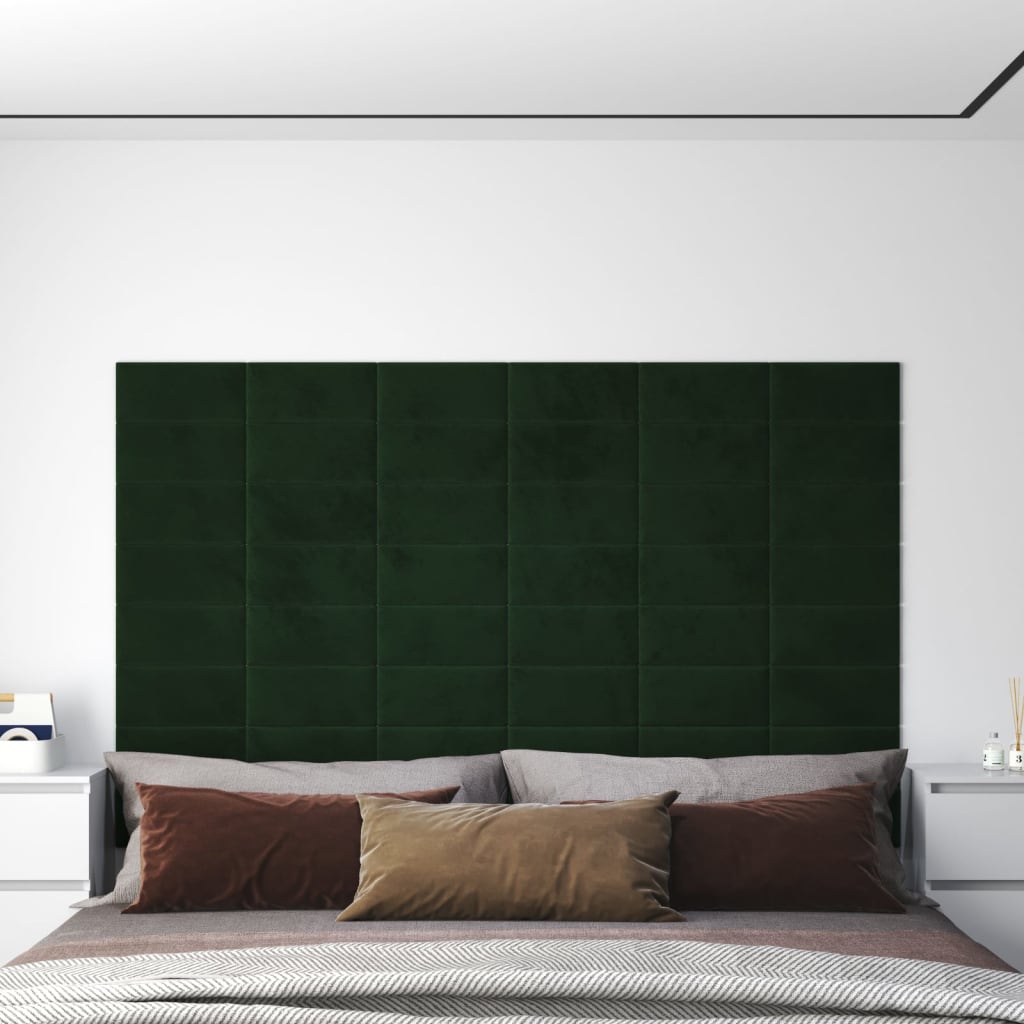 vidaXL Zidne ploče 12 kom tamnozelene 30 x 15 cm baršunaste 0,54 m²