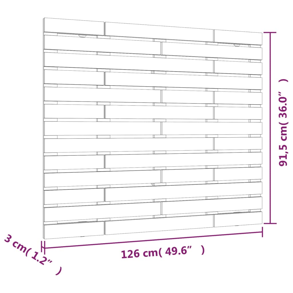 vidaXL Zidno uzglavlje sivo 126x3x91,5 cm od masivne borovine