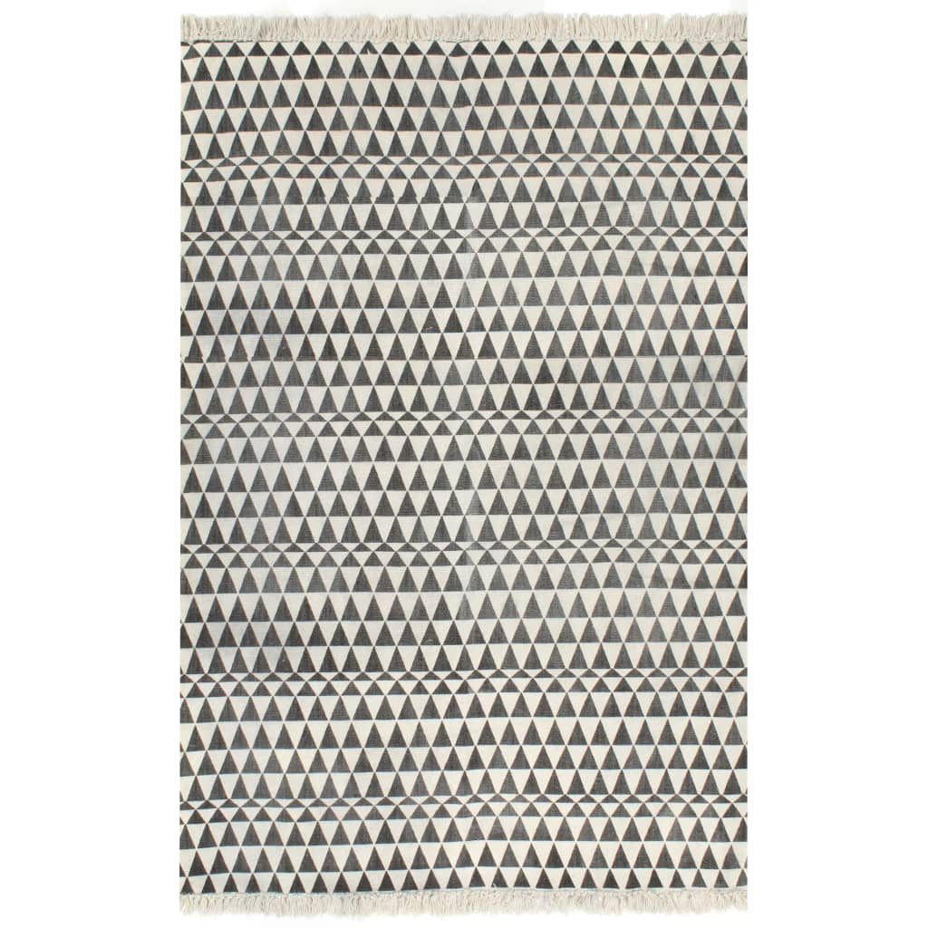 vidaXL Ćilim od pamuka s uzorkom 160 x 230 cm crno-bijeli