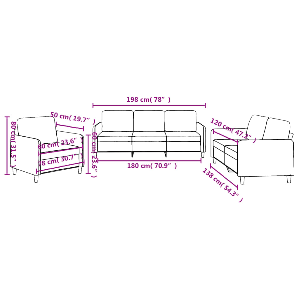 vidaXL 3-dijelni set sofa s jastucima crvena boja vina od tkanine