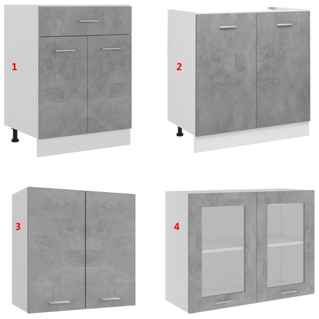 vidaXL 4-dijelni set kuhinjskih ormarića siva boja betona od iverice