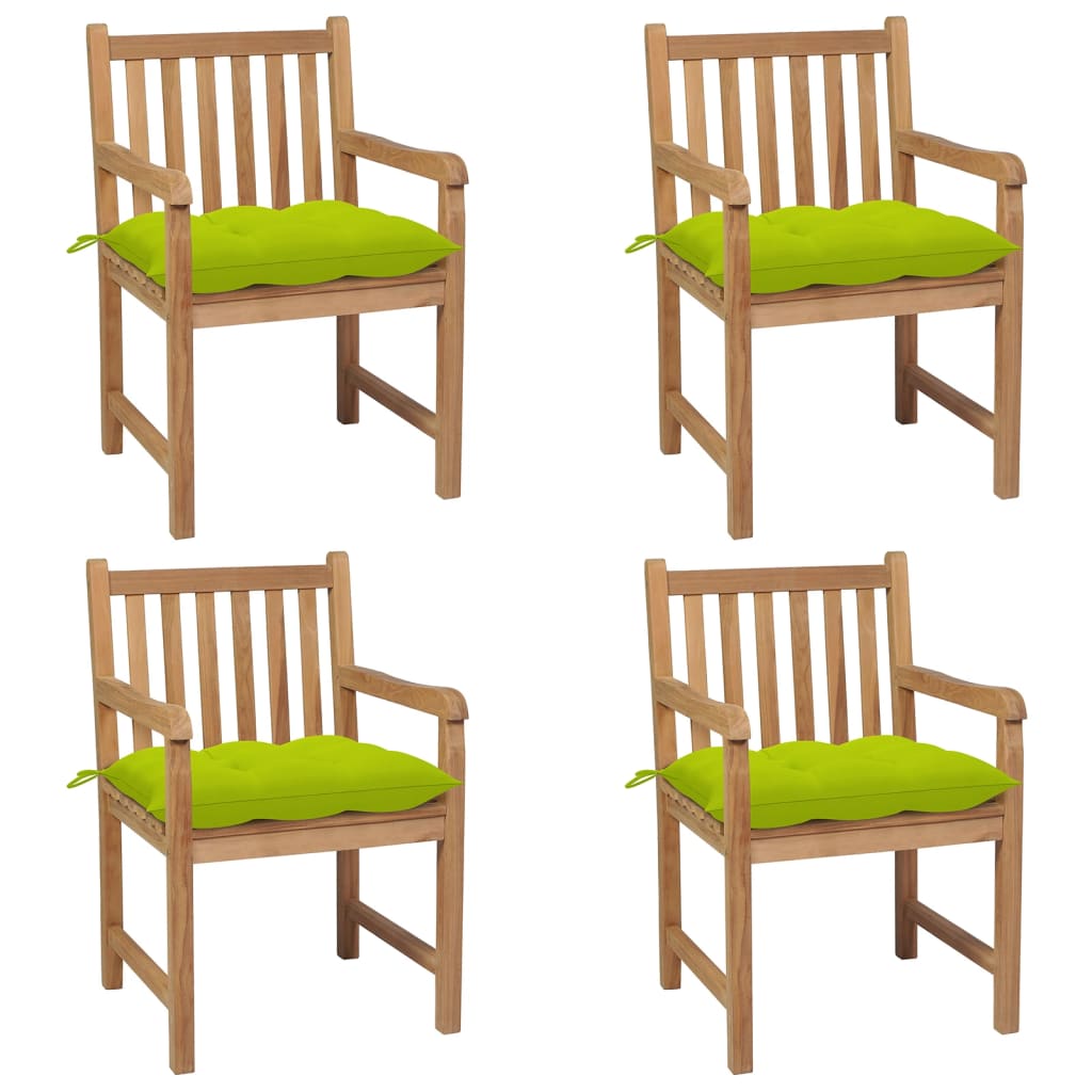 vidaXL Vrtne stolice s jarko zelenim jastucima 4 kom masivna tikovina