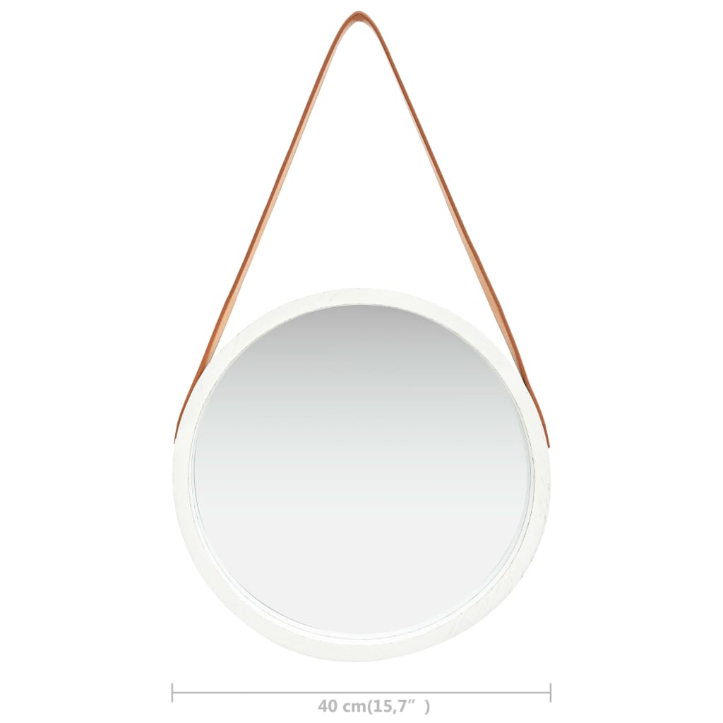 vidaXL Zidno ogledalo s trakom 40 cm bijelo