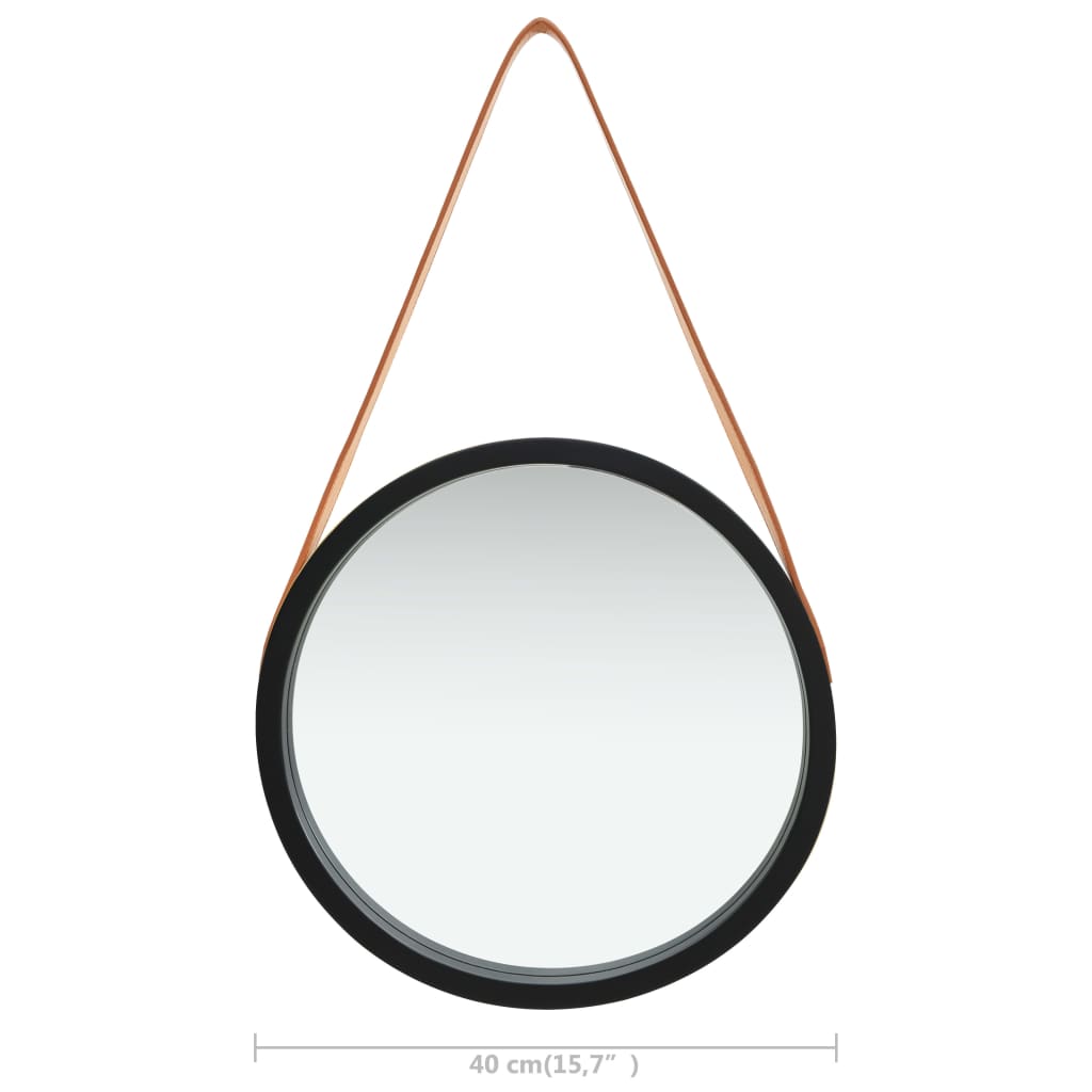 vidaXL Zidno ogledalo s remenom 40 cm crno