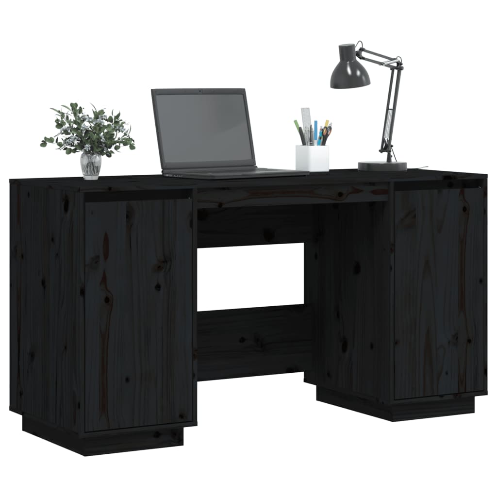 vidaXL Radni stol crni 140 x 50 x 75 cm od masivne borovine