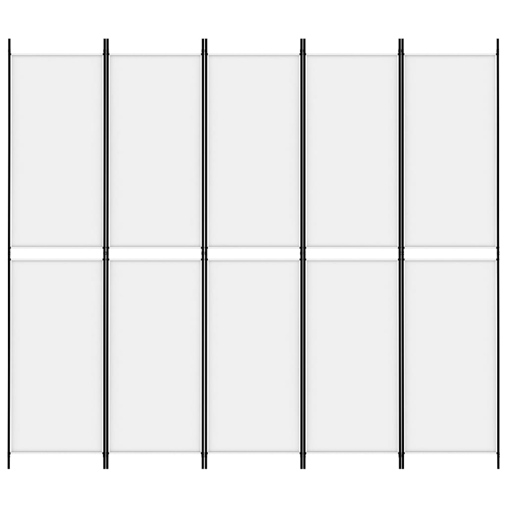 vidaXL Sobna pregrada s 5 panela bijela 250 x 220 cm od tkanine