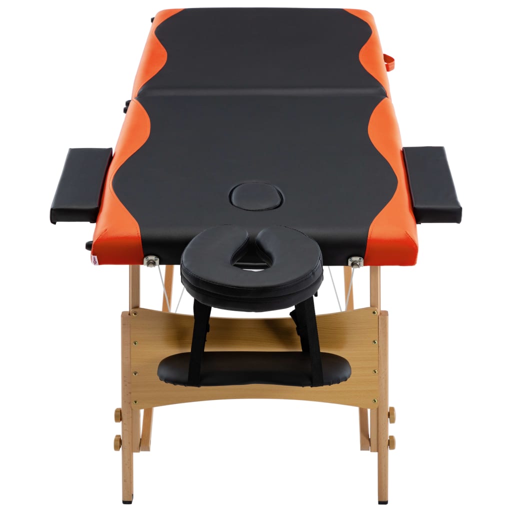vidaXL Sklopivi stol za masažu s 2 zone drveni crno-narančasti