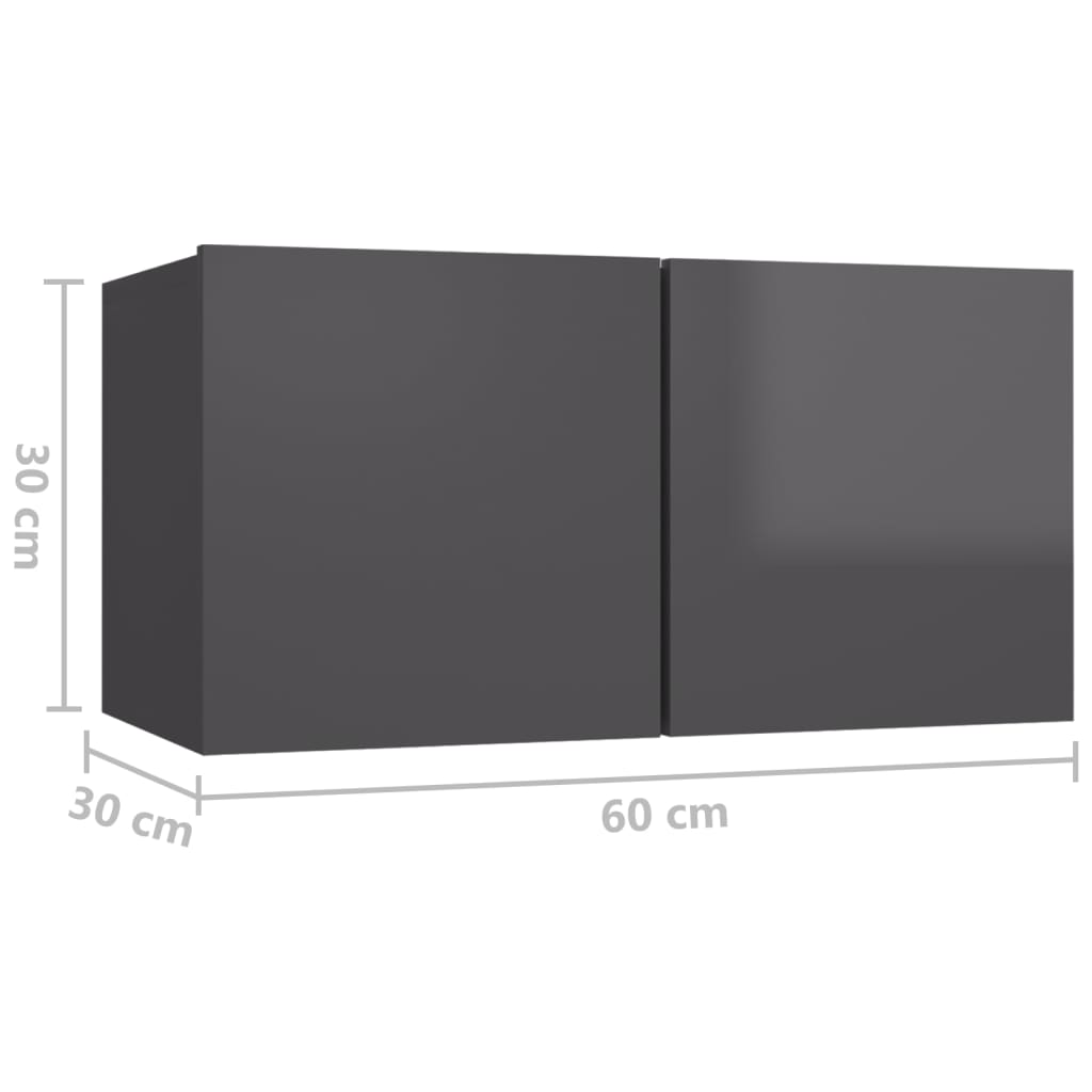 vidaXL Viseći TV ormarići 3 kom visoki sjaj sivi 60 x 30 x 30 cm