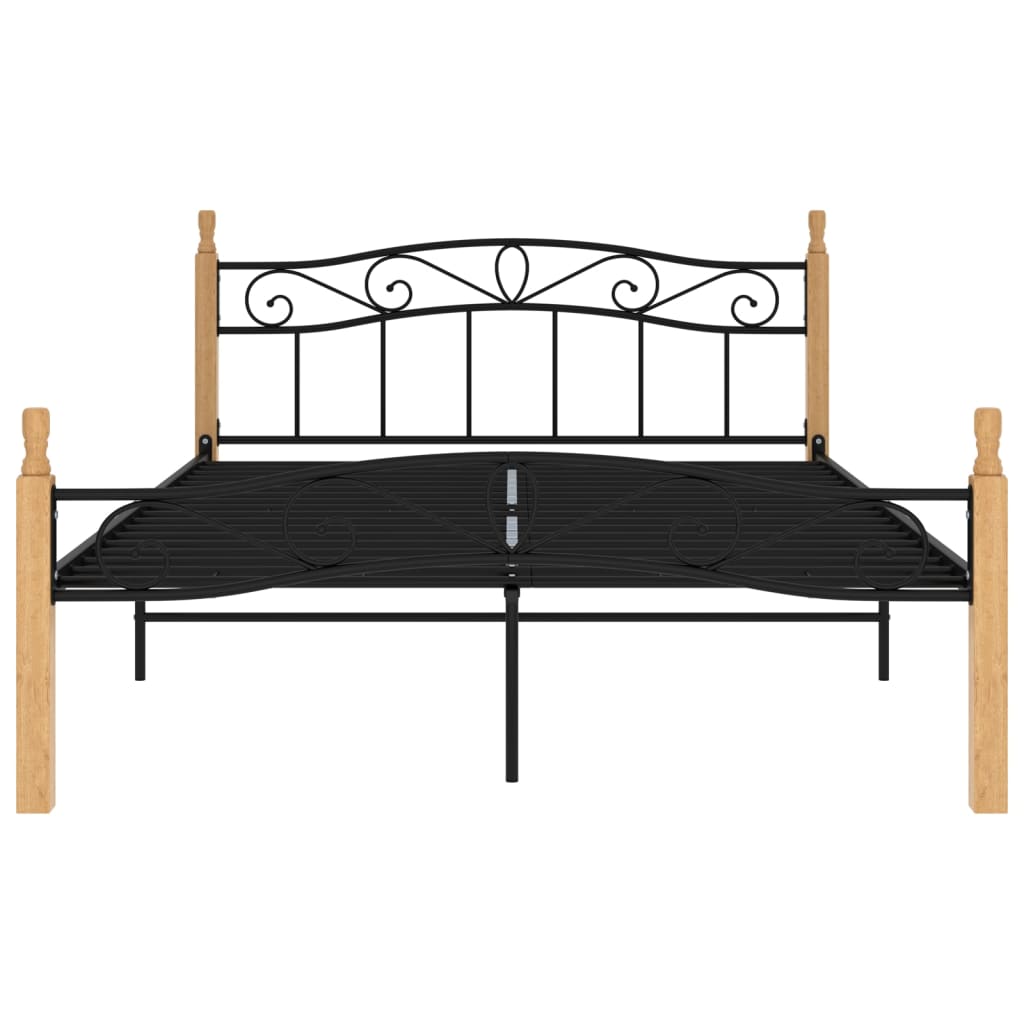vidaXL Okvir kreveta crni od metala i masivne hrastovine 160 x 200 cm