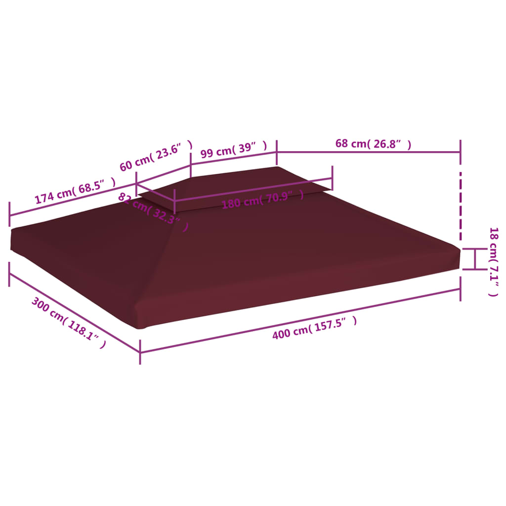 vidaXL Pokrov za sjenicu s 2 razine 310 g/m² 4 x 3 m bordo