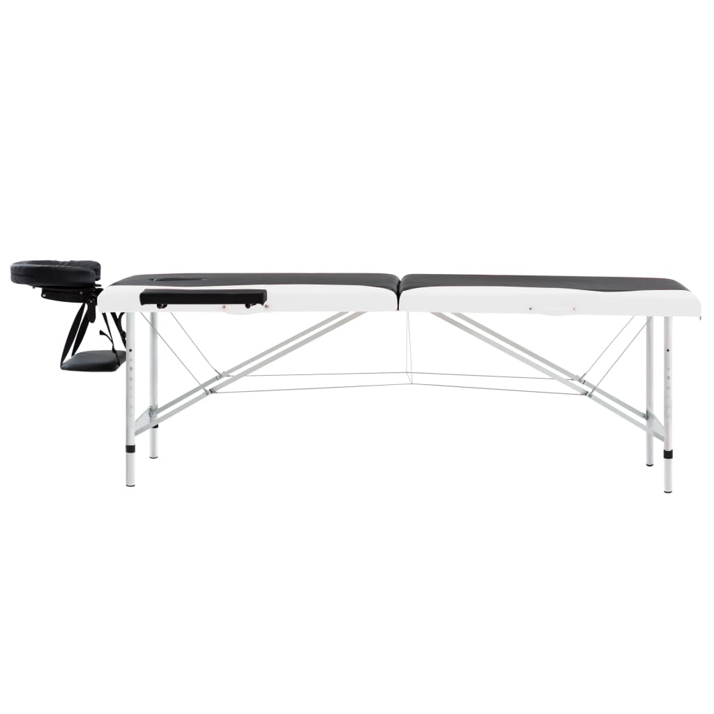 vidaXL Sklopivi stol za masažu s 2 zone aluminijski crno-bijeli