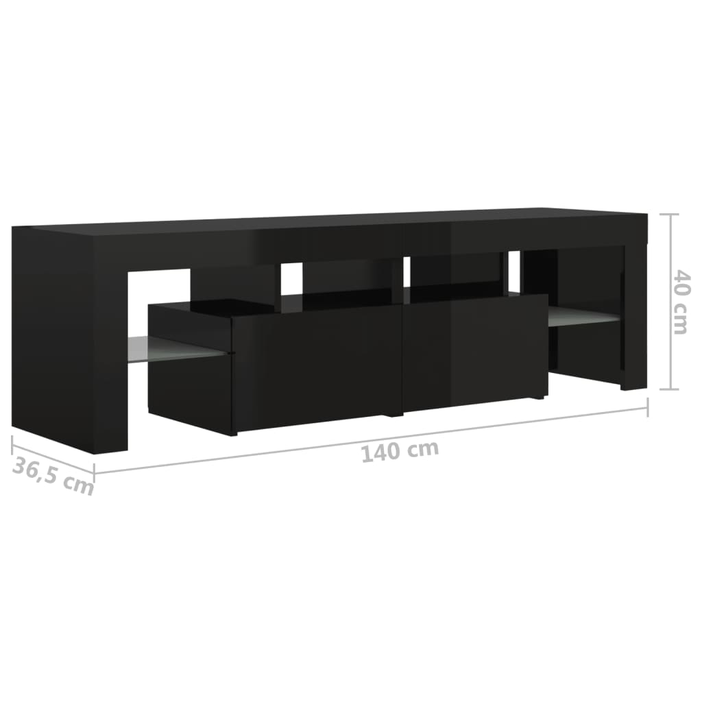 vidaXL TV ormarić s LED svjetlima visoki sjaj crni 140x36,5x40 cm
