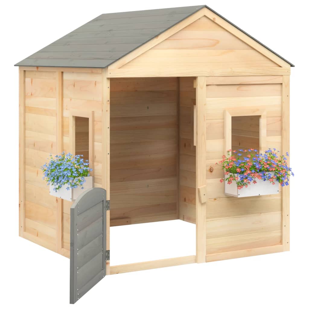 vidaXL Kućica za igru s vratima i posudama za cvijeće masivna jelovina
