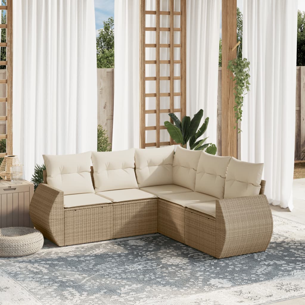 vidaXL 5-dijelni vrtni set sofa s jastucima bež od poliratana