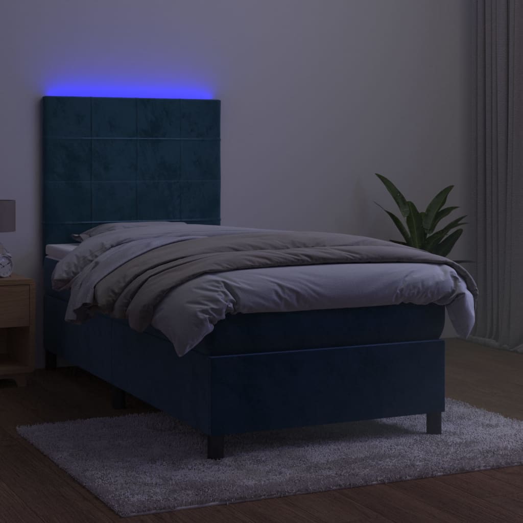 vidaXL Krevet box spring s madracem LED tamnoplavi 80 x 200 cm baršun