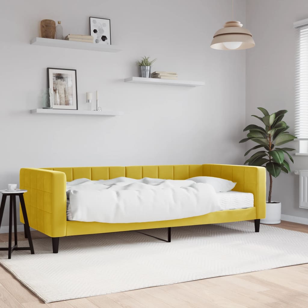 vidaXL Dnevni krevet s madracem žuti 90 x 200 cm baršunasti