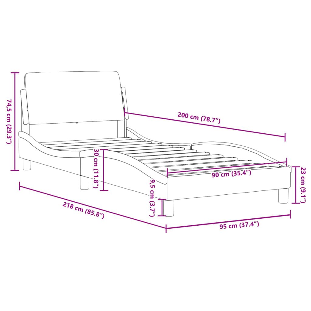 vidaXL Okvir za krevet s uzglavljem tamnosivi 90x200 cm baršunasti