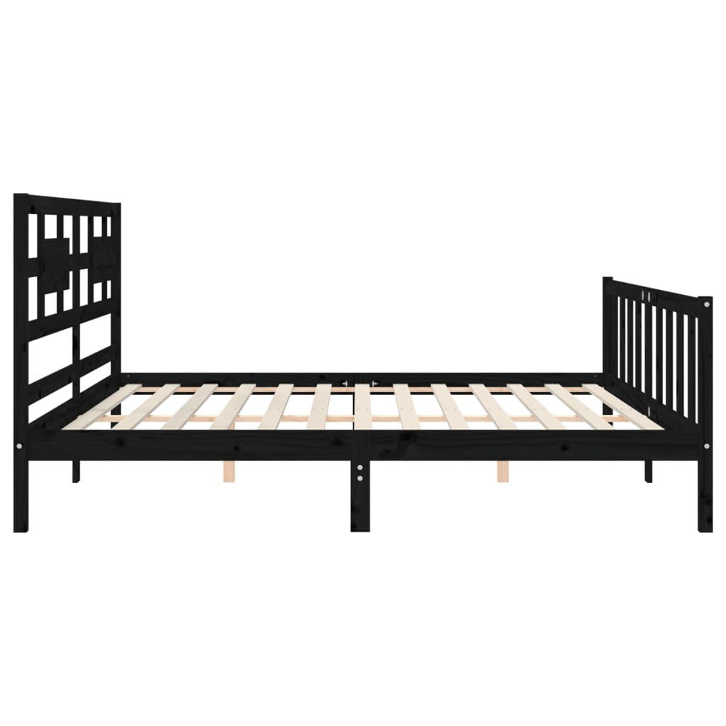 vidaXL Okvir kreveta s uzglavljem crni veliki bračni od masivnog drva