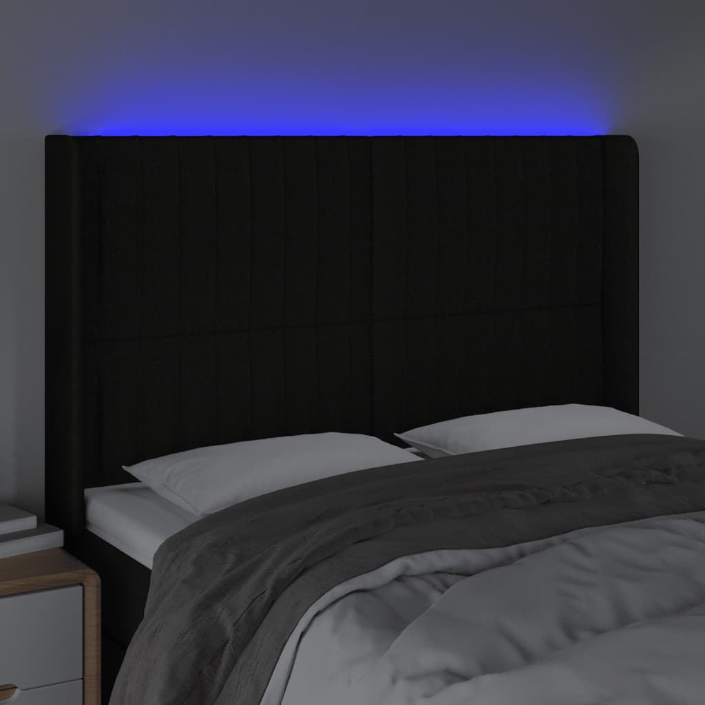 vidaXL LED uzglavlje crno 147 x 16 x 118/128 cm od tkanine
