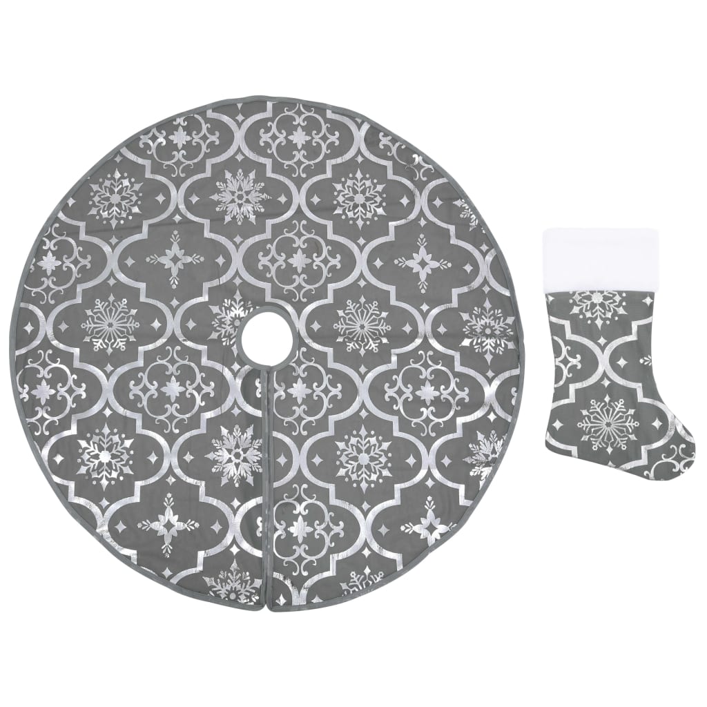 vidaXL Luksuzna podloga za božićno drvce s čarapom siva 122 cm tkanina
