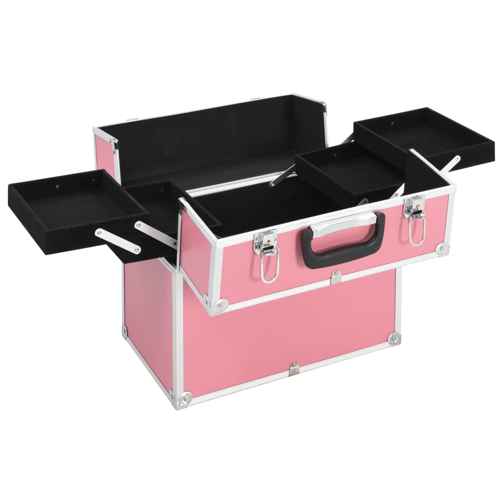 vidaXL Kovčeg za šminku 38x23x34 cm ružičasti aluminijski