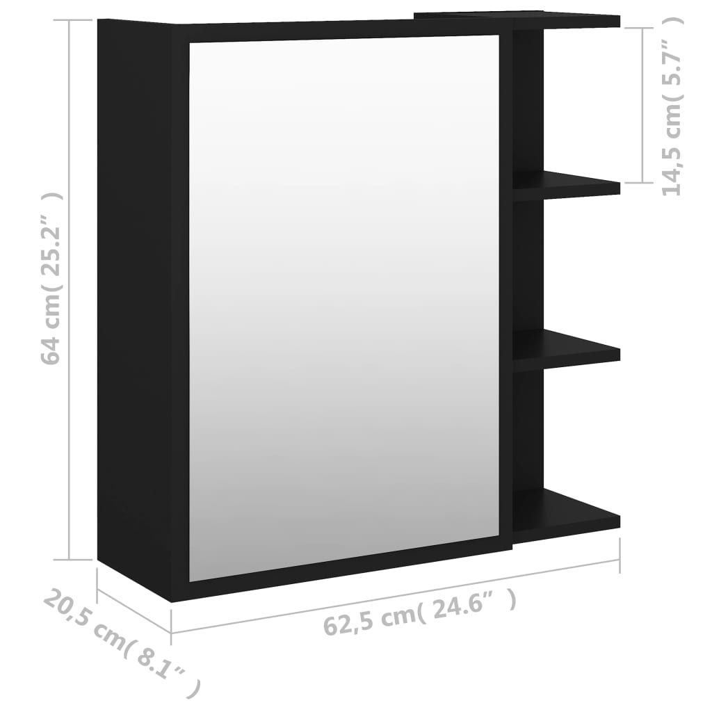vidaXL Kupaonski ormarić s ogledalom crni 62,5 x 20,5 x 64 cm drveni