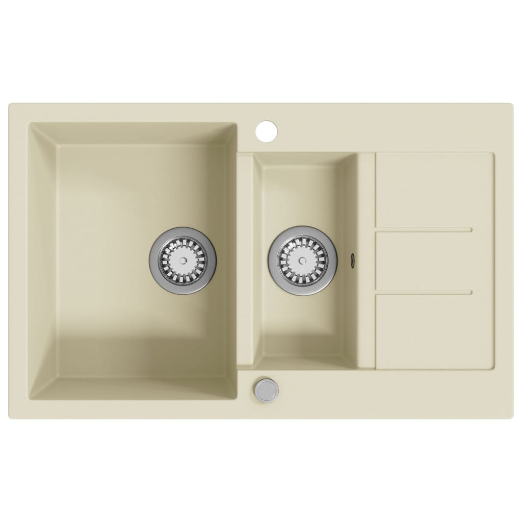 vidaXL Granitni kuhinjski sudoper s dvostrukom kadicom bež