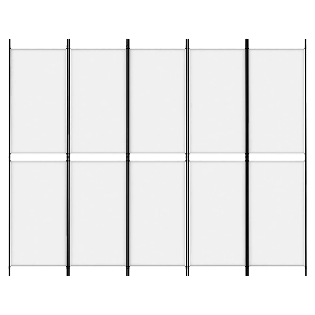 vidaXL Sobna pregrada s 5 panela bijela 250 x 200 cm od tkanine