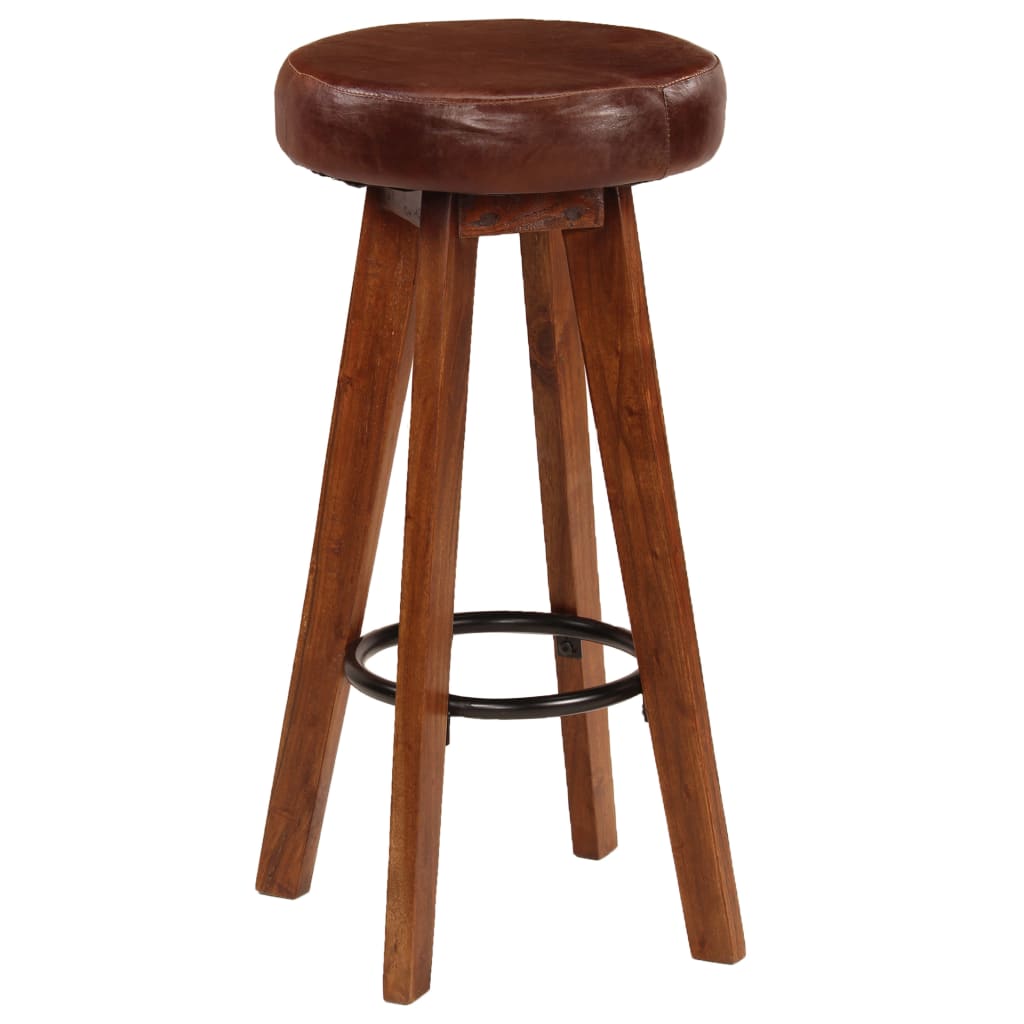 vidaXL Barske stolice od masivnog bagremovog drva i prave kože 2 kom