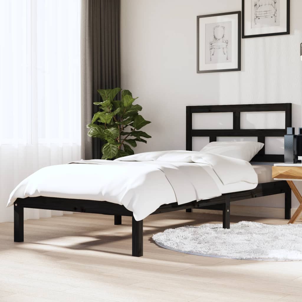 vidaXL Okvir za krevet crni 90 x 190 cm jednokrevetni masivno drvo